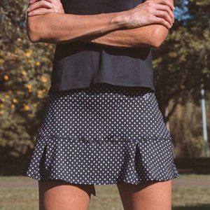 DONA JO JOJO SKIRT SKORT BLACK POLKA DOT/TENNIS/PICKLEBALL 14.5" SZ 1
